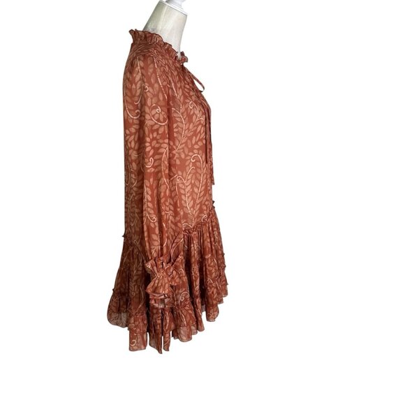 Kleid for Her Ruffle Leaf Print Mini Dress Rust Size S - Picture 8 of 10